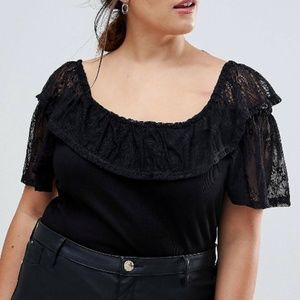ASOS CURVE Top in Rib with Lace Off Shoulder Trim